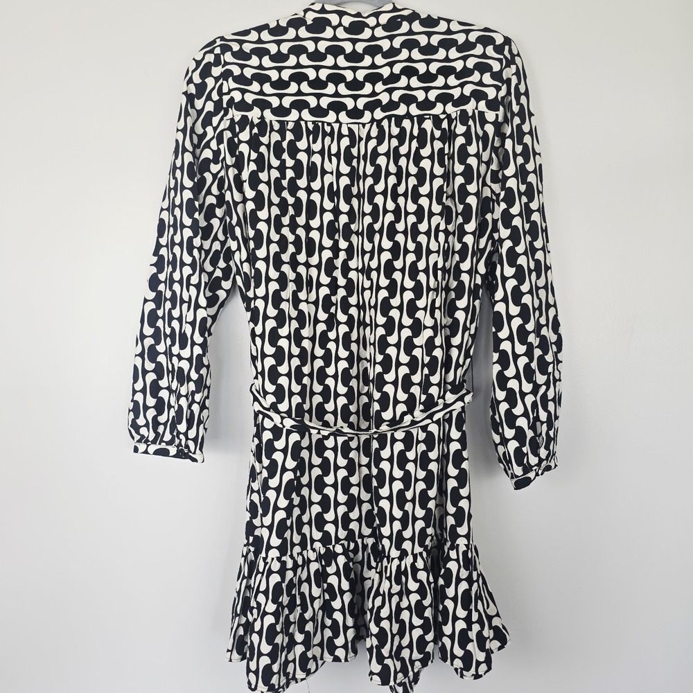 ZARA The Paula Dress Black / Ivory Geometric‎ Print Sz Medium Long Sleeves.D111 - Picture 8 of 14